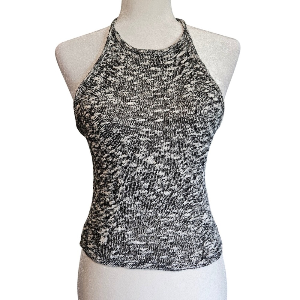 AEO Halter Top Size S Marled Gray Knit Y2K Stretch Ribbed Tank 90s‎ AE Crop